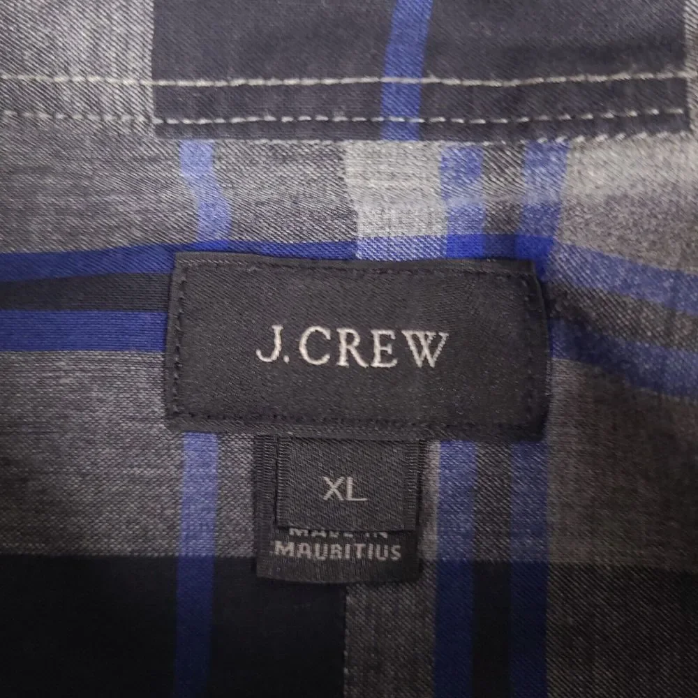 J. Crew Shirt Mens XL Gray‎ Black Blue Button Down Long Sleeve Preppy Casual